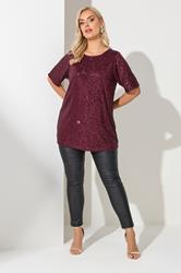 YOURS LONDON Plus Size Burgundy Red Sequin Swing Top | Yours Clothing 1