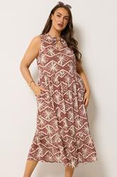 YOURS Plus Size Brown Abstract Tiered Dress | Yours Clothing 3