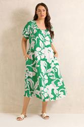 EVANS Plus Size Green Floral Swing Dress | Evans 1