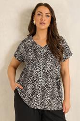 EVANS Plus Size Natural Leopard Print V Neck Cotton T-Shirt | Evans 1