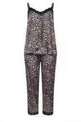 YOURS Plus Size Black Leopard Satin Lace Cami Pyjama Set | Yours Clothing 5