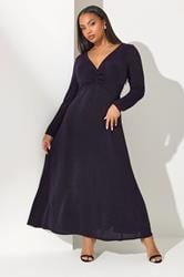 YOURS LONDON Plus Size Purple Metallic Knot Front Dress | Yours Clothing 1