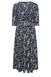 YOURS Curve Navy Blue Soft Touch Paisley Wrap Dress