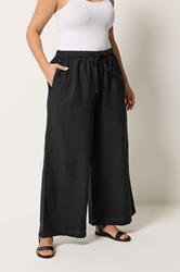 YOURS Plus Size Black Crochet Detail Linen Trousers | Yours Clothing 3