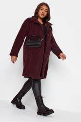 YOURS Curve Plus Size Dark Red Faux Fur Coat | Yours Clothing  2