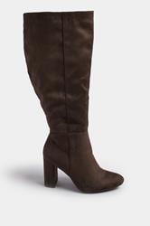Chocolate Brown Faux Suede Heeled Knee High Boot In Extra Wide EEE Fit | Yours Clothing 4