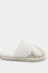 Gold Metallic Leopard Print Slippers | Yours Clothing 2