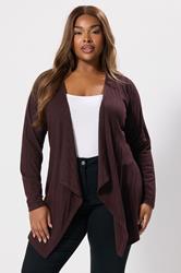 YOURS Plus Size Dark Purple Ribbed Waterfall Cardigan | Yours Clothing 3