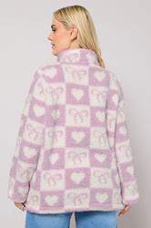 YOURS Plus Size Pink Check Quarter Zip Fleece Jacket | Yours Clothing 2