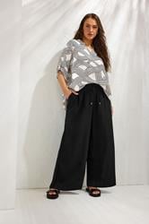 EVANS Plus Size Black Wide Leg Premium Linen Trousers | Evans 3