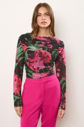 STAR Black Mesh Floral Cowl Neck Top | StarByJM 1