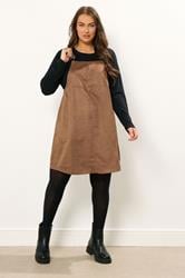 YOURS Plus Size Brown Faux Suede Pinafore Dress | Yours Clothing 2