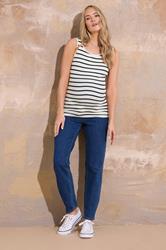 LTS Tall Womens Maternity Ivory White Stripe Popper Fastening Nursing Vest | Long Tall Sally 2
