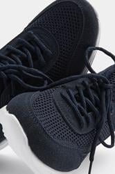 Navy Blue Knitted Trainers In Extra Wide EEE Fit | Yours Clothing 5