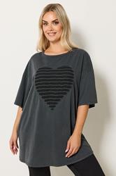 YOURS Plus Size Grey Distressed Heart T-Shirt | Yours Clothing 3