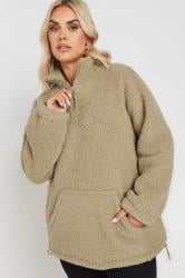 YOURS Plus Size Natural Brown Quarter Zip Teddy Fleece | Yours Clothing 4