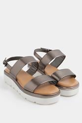 Grey Faux Leather Padded Wedge Sandals In Extra Wide EEE Fit