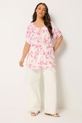 YOURS Plus Size Pink Floral Bardot Top | Yours Clothing 1