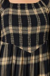 YOURS Plus Size Black & Brown Check Shirred Mini Dress | Yours Clothing 4