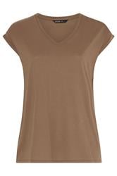 YOURS Curve Brown V-Neck Basic T-Shirt