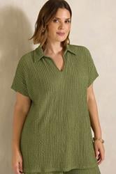 EVANS Plus Size Khaki Green Crinkle Short Sleeve Top | Evans 3