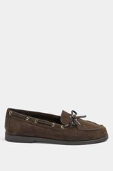 Brown Faux Suede Bow Boat Shoes In Wide E Fit | Yours Clothing 2