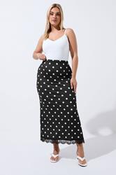 LIMITED COLLECTION Plus Size Black Polka Dot Lace Hem Skirt | Yours Clothing 3
