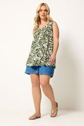 YOURS Plus Size Khaki Green Floral Swing Vest Top | Yours Clothing 1