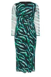 YOURS LONDON Curve Mint Green Zebra Mesh Side Knot Midi Dress