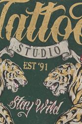 BadRhino Big & Tall Green Acid Wash Tattoo Tiger Graphic T-Shirt | BadRhino 5