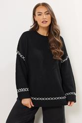 YOURS Plus Size Black Blanket Stitch Jumper | Yours Clothing 3