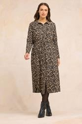 EVANS Plus Size Natural Brown Abstract Print Crepe Midi Shirt Dress | Evans 1