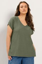 YOURS Plus Size Khaki Green Textured T-Shirt Co-ord | Yours Clothing 3