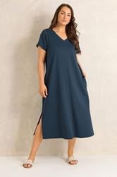 EVANS Plus Size 2 Pack Green & Navy Blue Cotton Dresses | Evans 2