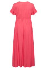 YOURS Plus Size Coral Pink Frill Sleeve Linen Maxi Dress | Yours Clothing 7