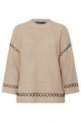 YOURS Curve Natural Brown Blanket Stitch Jumper