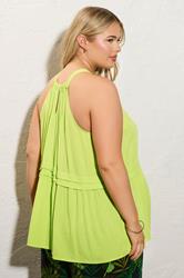 BUMP IT UP MATERNITY Plus Size Chartreuse Green Crinkle Halter Neck Top | Yours 5
