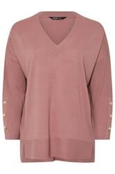 YOURS Curve Light Pink Button V-Neck Jumper