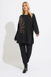 YOURS Plus Size Black Leopard Sequin Embellished Jumper 1