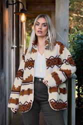 YOURS Plus Size Chocolate Brown Fairisle Borg Fleece Jacket | Yours Clothing 7