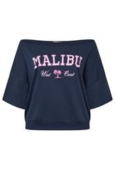 YOURS Curve Navy Blue 'Malibu' Off Shoulder Sweatshirt