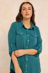 EVANS Plus Size Teal Blue Tab Sleeve Blouse | Evans  3