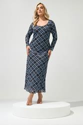 YOURS LONDON Plus Size Brown & Blue Check Maxi Skirt | Yours Clothing 3