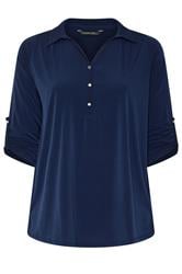 EVANS Curve Navy Blue Long Sleeve Blouse