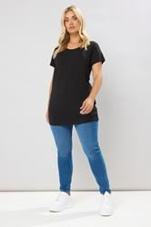 Plus Size Black Longline T-Shirt | Yours Clothing 1