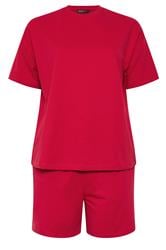YOURS Curve Red T-Shirt & Short Sweat Set