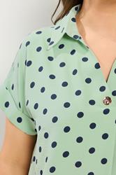 YOURS Plus Size Green Polka Dot Pleat Front Shirt | Yours Clothing 4