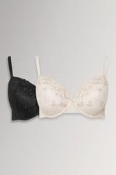 YOURS 2 PACK Plus Size Black & White Floral Lace Embroidered Padded Bras | Yours Clothing 3