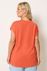 YOURS Plus Size Orange Notch Neck T-Shirt | Yours Clothing 2