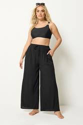 YOURS Plus Size Black Crinkle Texture Wide Leg Trousers | Yours Clothing 3
